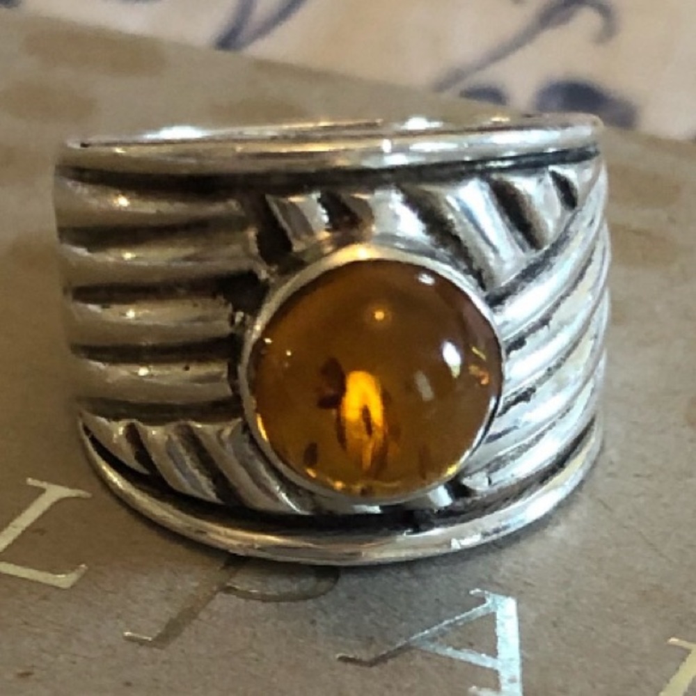 Rare Vintage Silpada Sterling Silver Amber Chevron Ring R1048 Size 6
